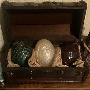 Mystical Dragon Egg Trio in Wooden Chest. Handmade soaps
